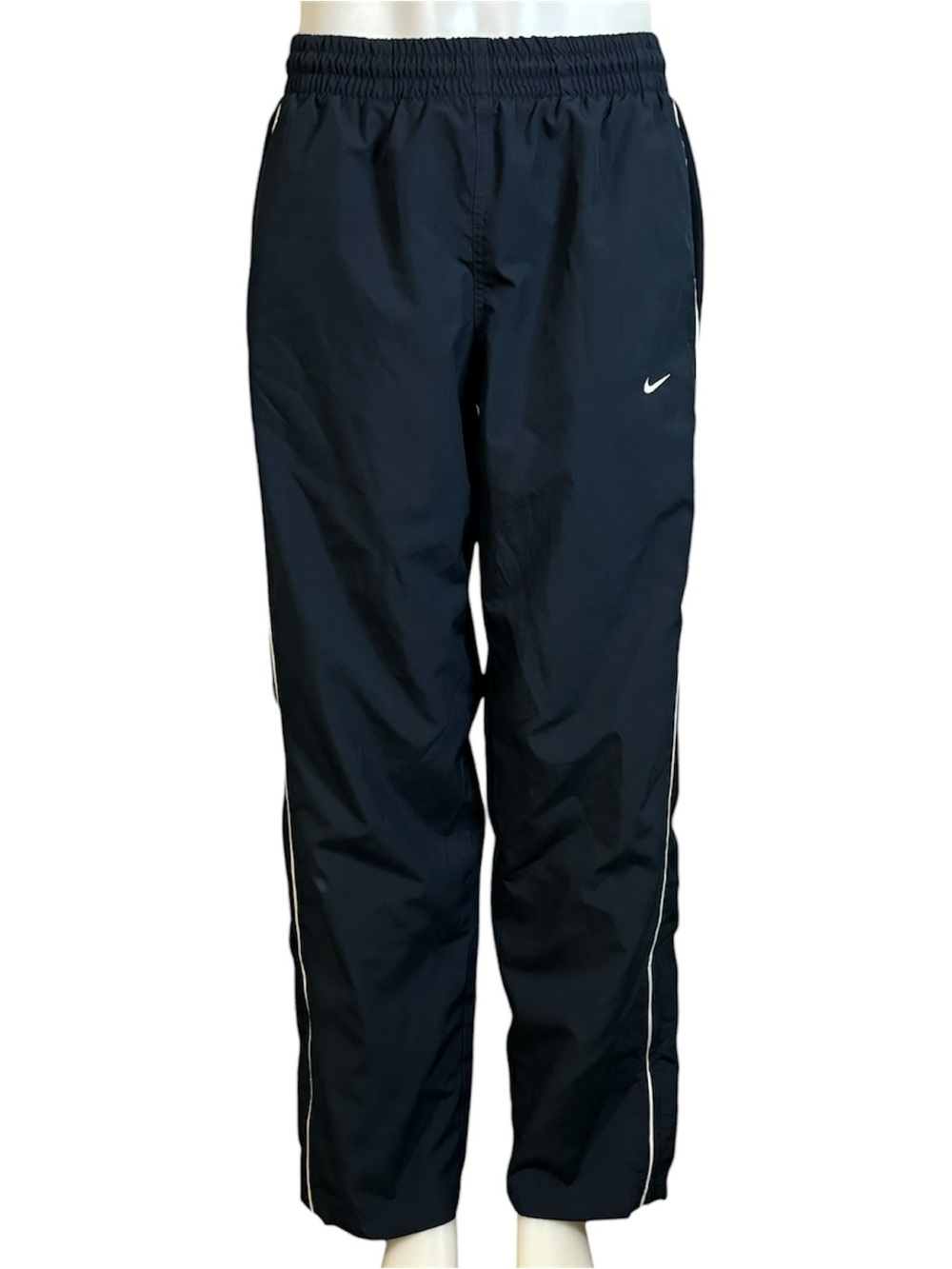 VTG Y2K Nike Navy Track Pants Mens L Swoosh Windbreaker Athletic Zip Leg